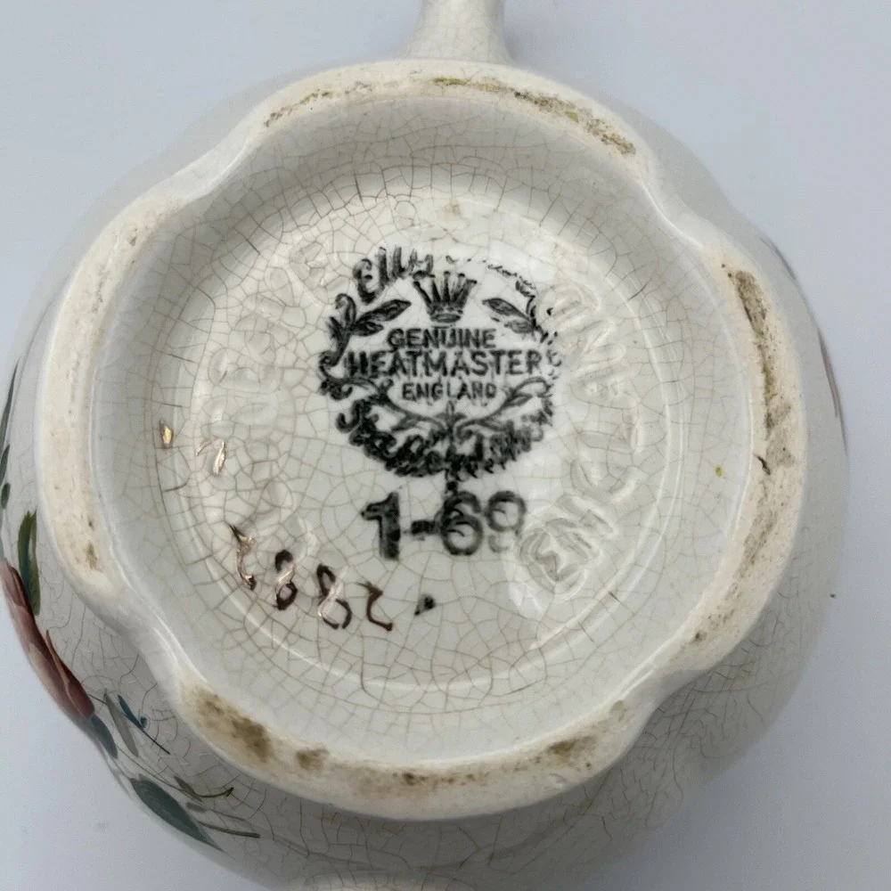 Vintage Ellgreave Wood & Sons Teapot Lid Floral Gold Trim Heatmaster England 4 C